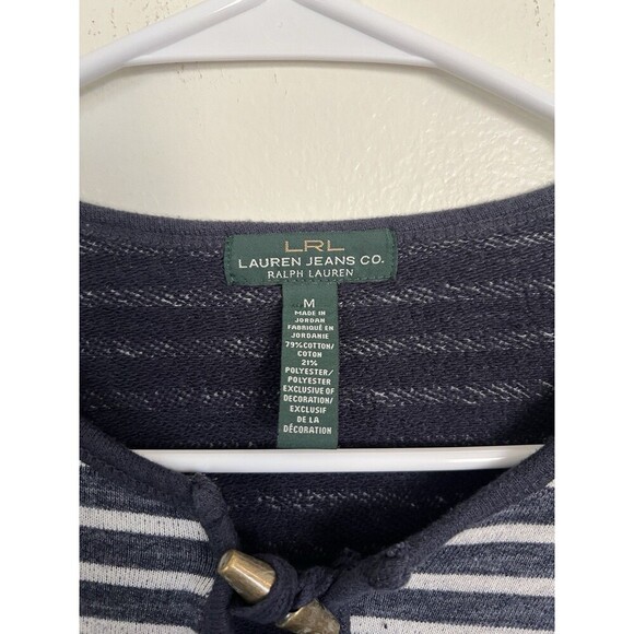 Lauren Ralph Lauren Navy & White Stripe Shift Dress Sz M Nautical  French Terry - Picture 3 of 4